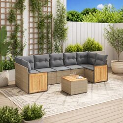 8 Piece Outdoor Garden Sofa Set with Cushions in Beige