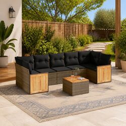8-Piece Modular Grey Garden Sofa Set with Cushions