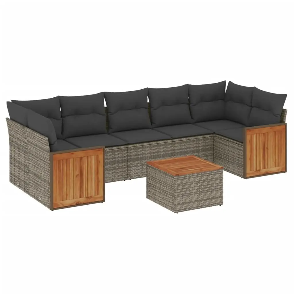 8-Piece Modular Grey Garden Sofa Set with Cushions