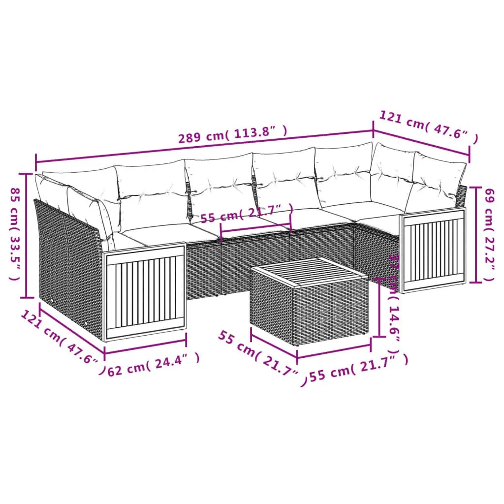 8-Piece Modular Grey Garden Sofa Set with Cushions