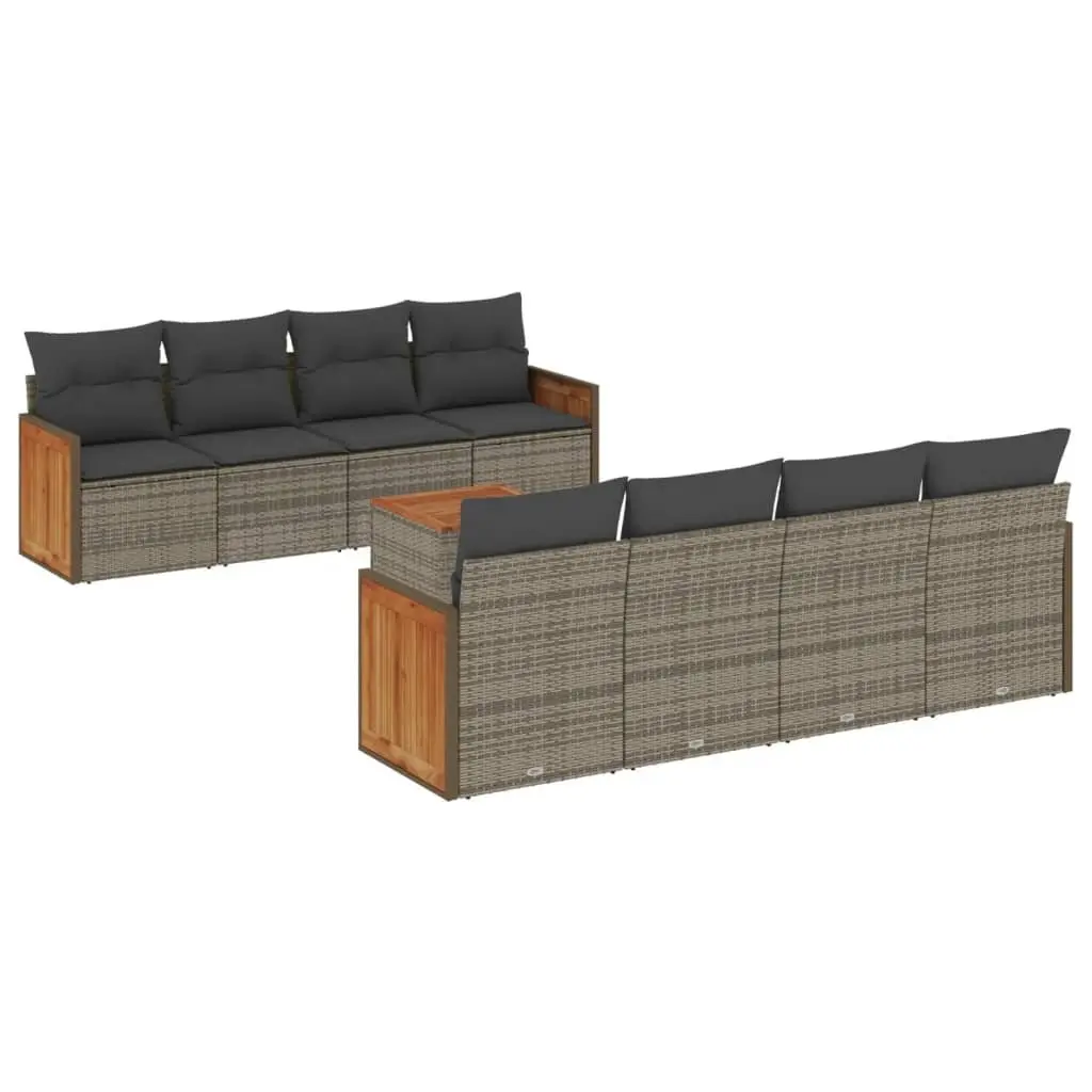 9-Piece Grey Poly Rattan Garden Sofa Set