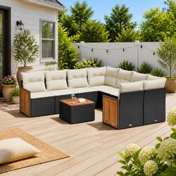 Sturdy 9 Piece Garden Sofa Set with Cushions in Black