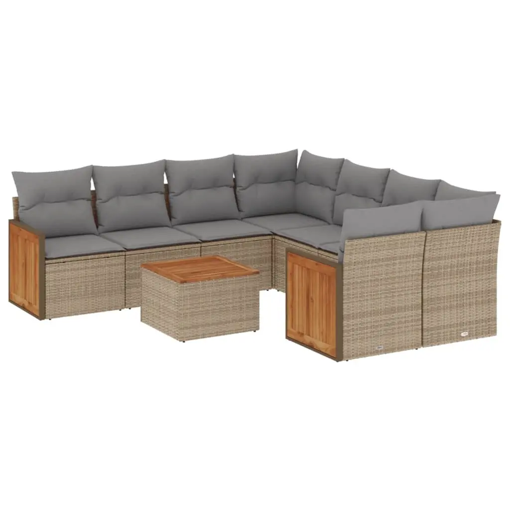9 Piece Beige Rattan Outdoor Sofa Set