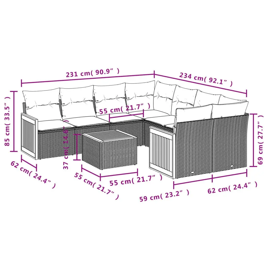 9 Piece Beige Rattan Outdoor Sofa Set