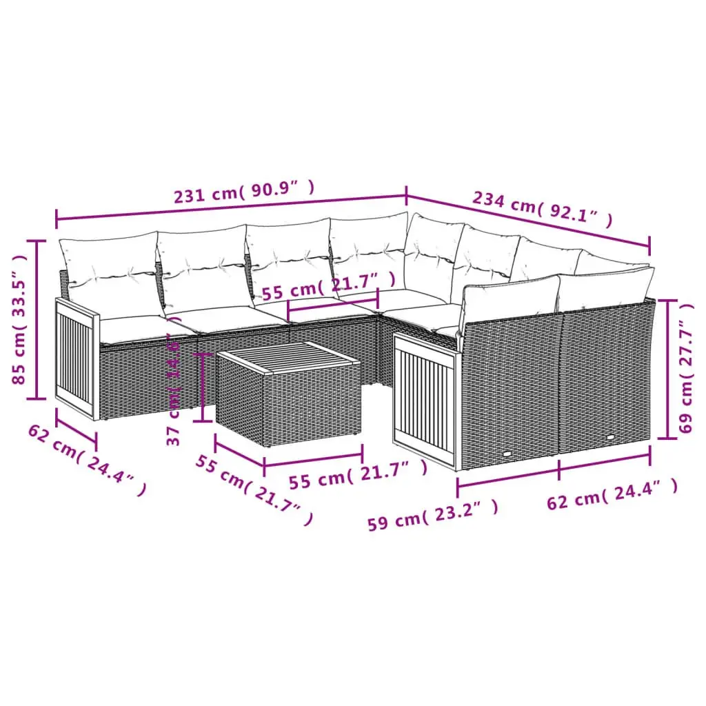 9-Piece Outdoor Garden Sofa Set with Cushions
