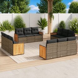 Durable 12-Piece Grey Modular Garden Sofa Set with Cushions