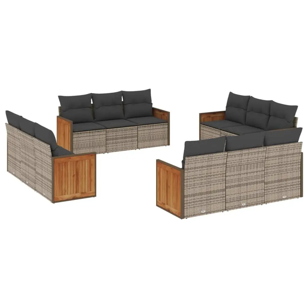 12-Piece Grey Modular Garden Sofa Set with Cushions