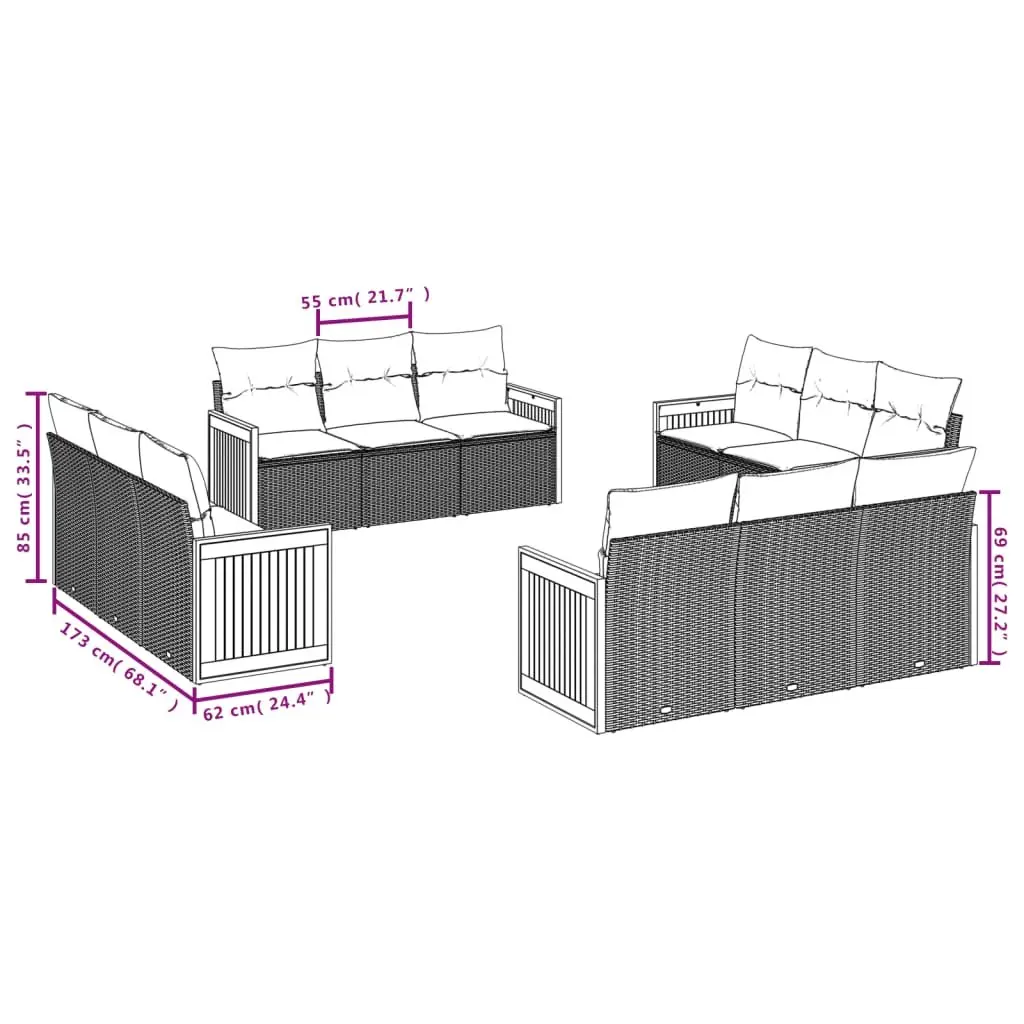 12-Piece Grey Modular Garden Sofa Set with Cushions