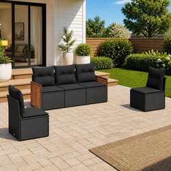Durable 5 Piece Black Garden Sofa Set with Cushions