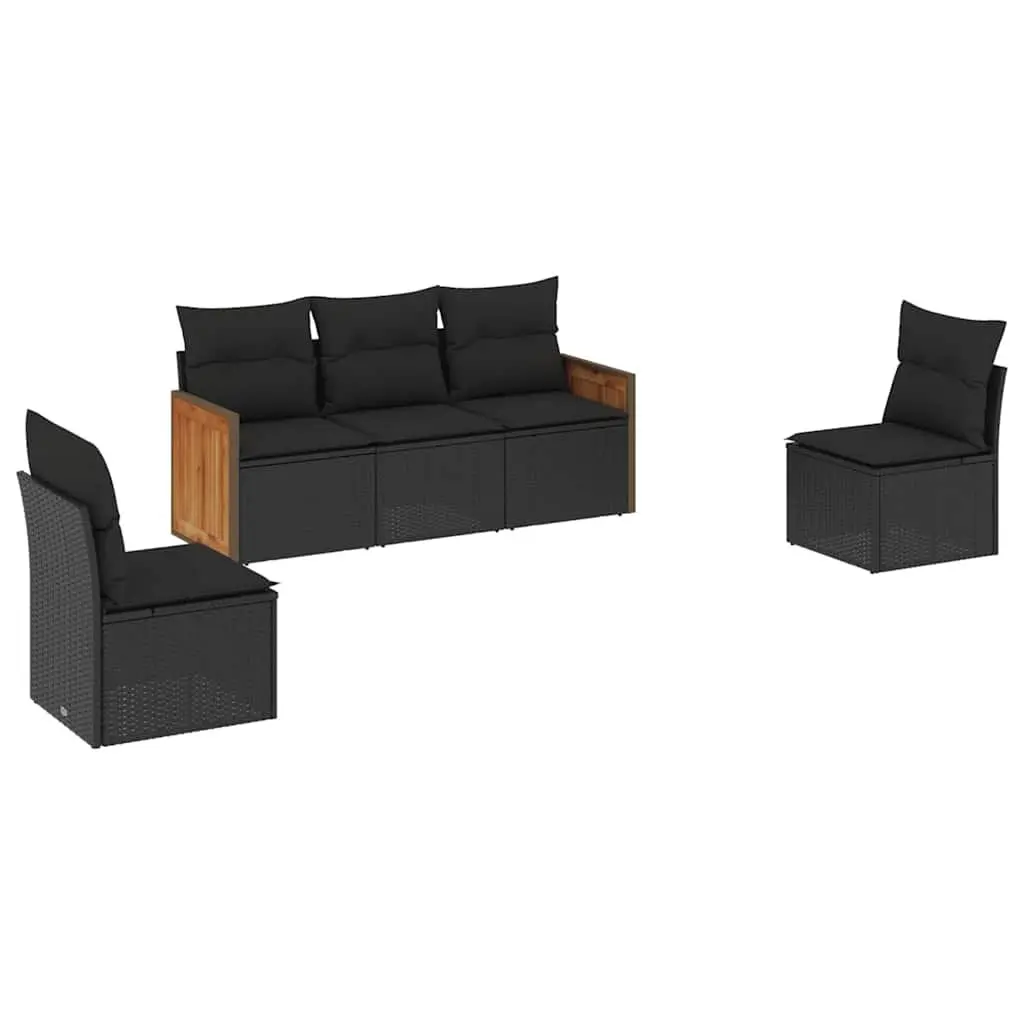 Garden Sofa Set PE Rattan 5 Piece Outdoor Furniture Modular Black with Cushions