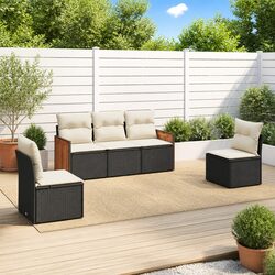 5-Piece Black Poly Rattan Garden Sofa Set with Cushions