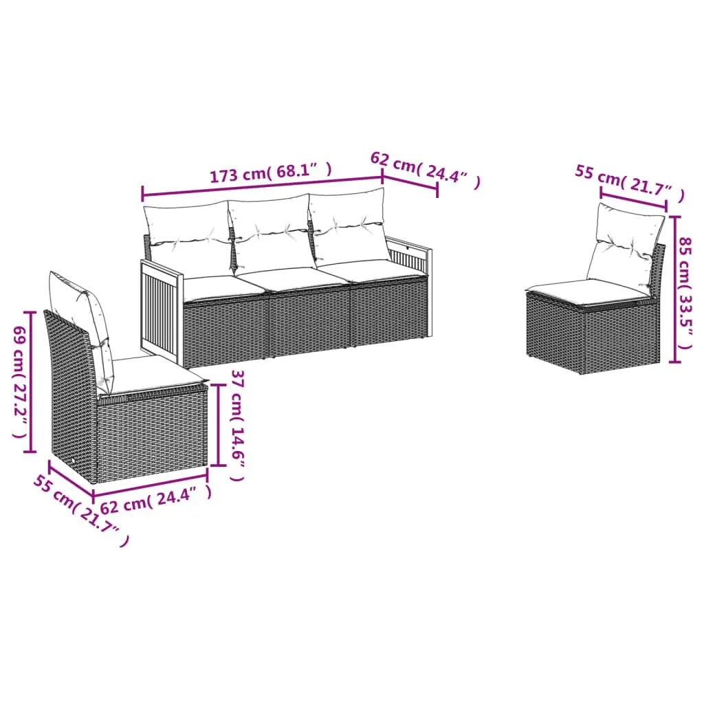 Garden Sofa Set 5 Piece Outdoor Furniture Patio Sectional with Cushions Grey