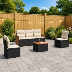 6-Piece Modular Outdoor Sofa Set in Black Poly Rattan