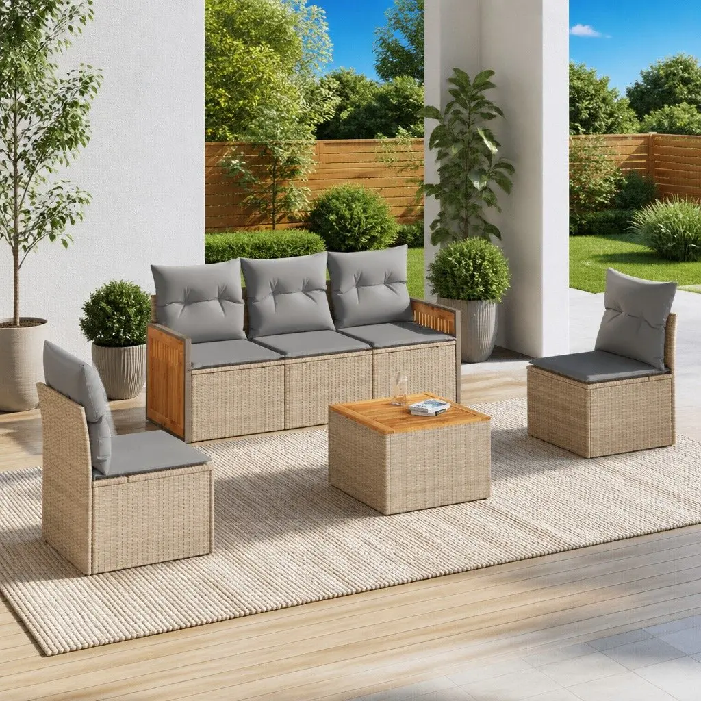 Outdoor 6 Piece Garden Sofa Set with Cushions