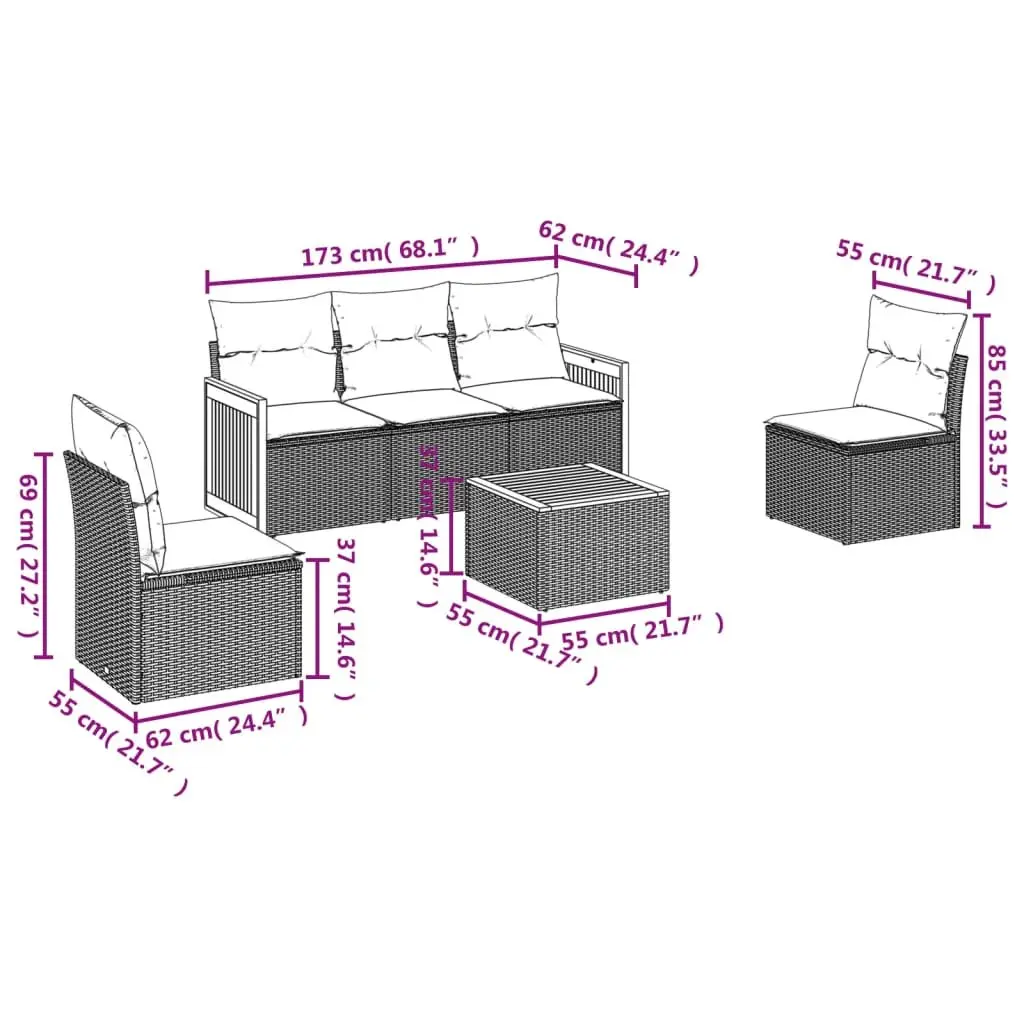 Outdoor 6 Piece Garden Sofa Set with Cushions