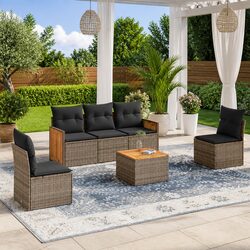6 Piece Modular Garden Sofa Set with Cushions – Grey