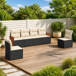Black Modular 6-Piece Garden Sofa Set for Outdoor Spaces