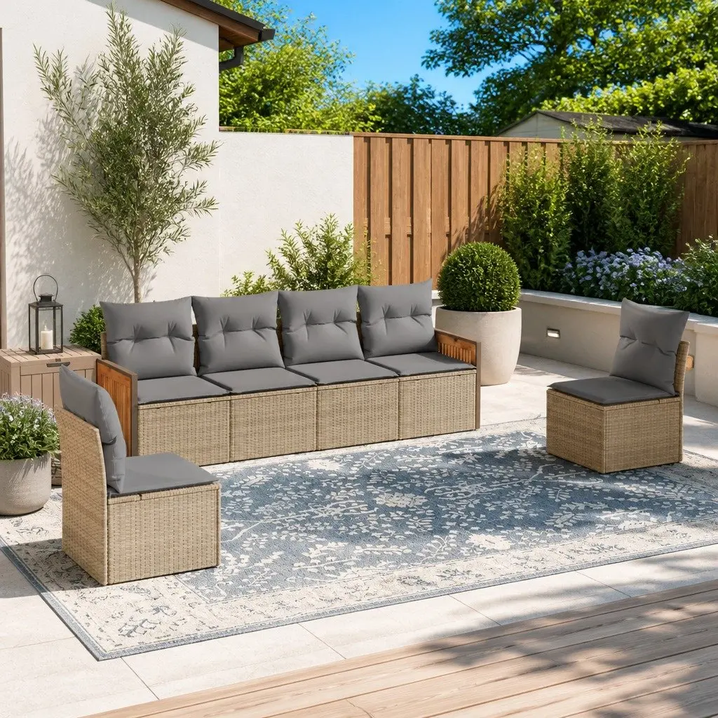 6 Piece Modular Outdoor Garden Sofa Set with Cushions