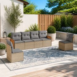 6 Piece Modular Outdoor Garden Sofa Set with Cushions