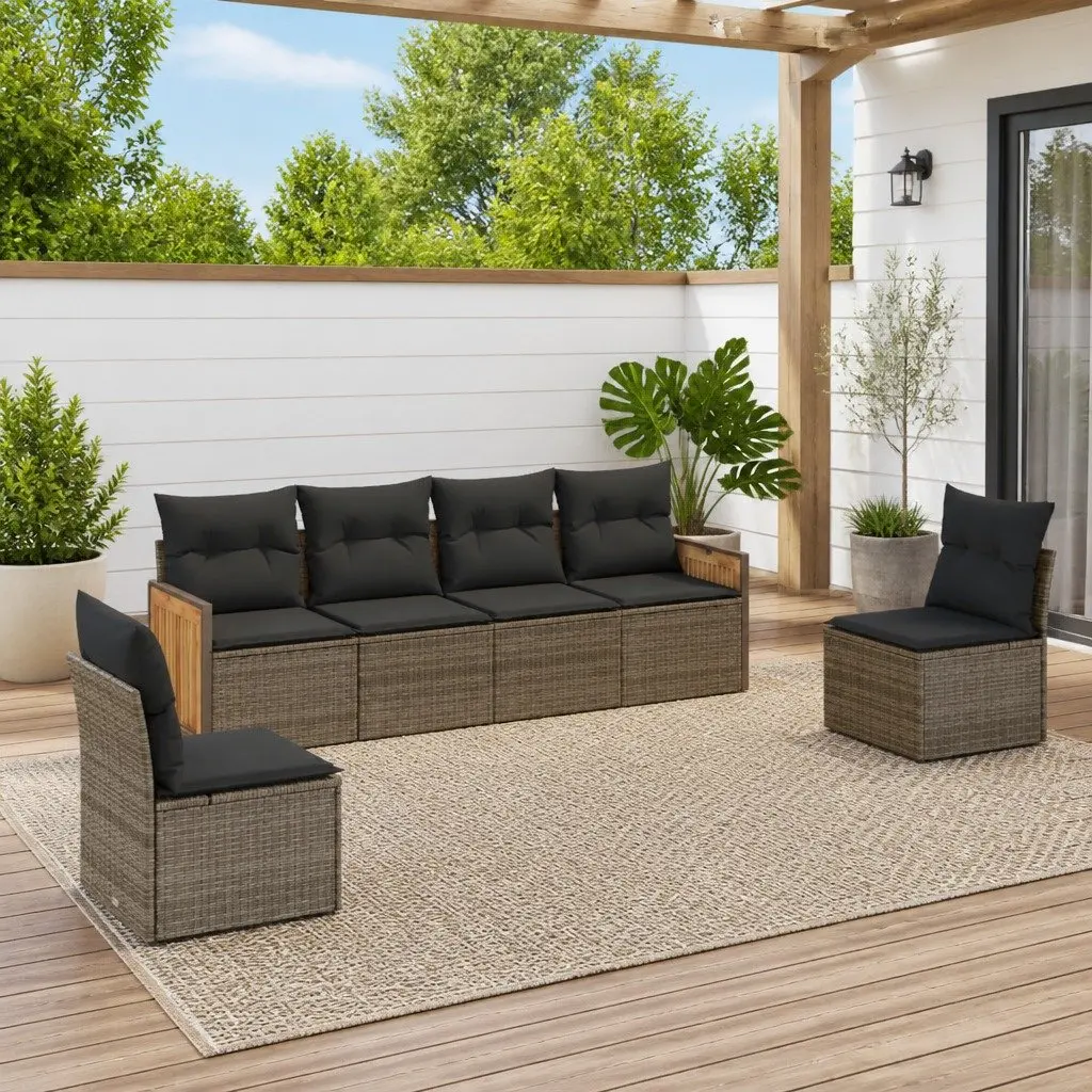 Garden Sofa Set PE Rattan 6 Piece Outdoor Furniture Modular Grey Cushions