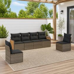 Durable 6-Piece Garden Sofa Set with Grey Cushions