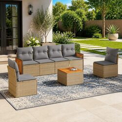 7 Piece Durable Outdoor Garden Sofa Set in Beige