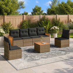 Premium 7 Piece Garden Sofa Set in Grey Poly Rattan