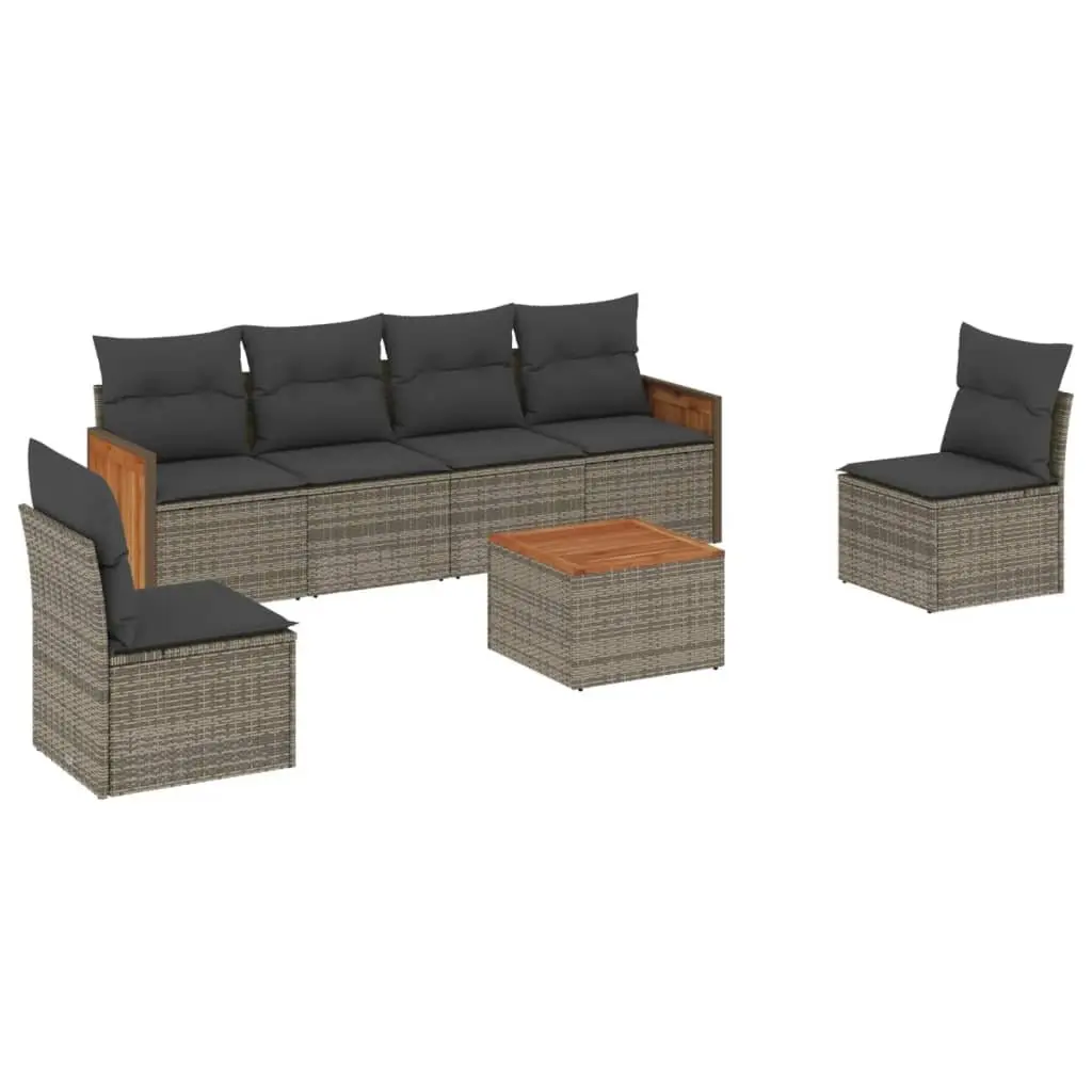 7 Piece Garden Sofa Set in Grey Poly Rattan