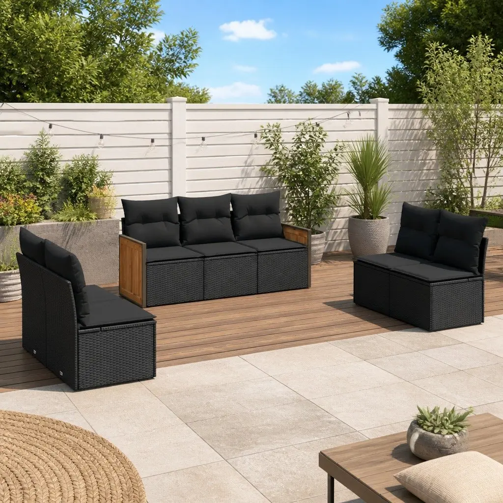Garden Sofa Set PE Rattan 7 Piece Modular Black