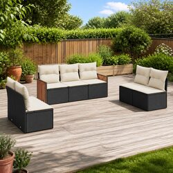Premium 7 Piece Modular Garden Sofa Set in Black Rattan
