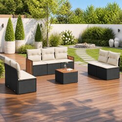 Sturdy 8 Piece Black Garden Sofa Set with Cushions