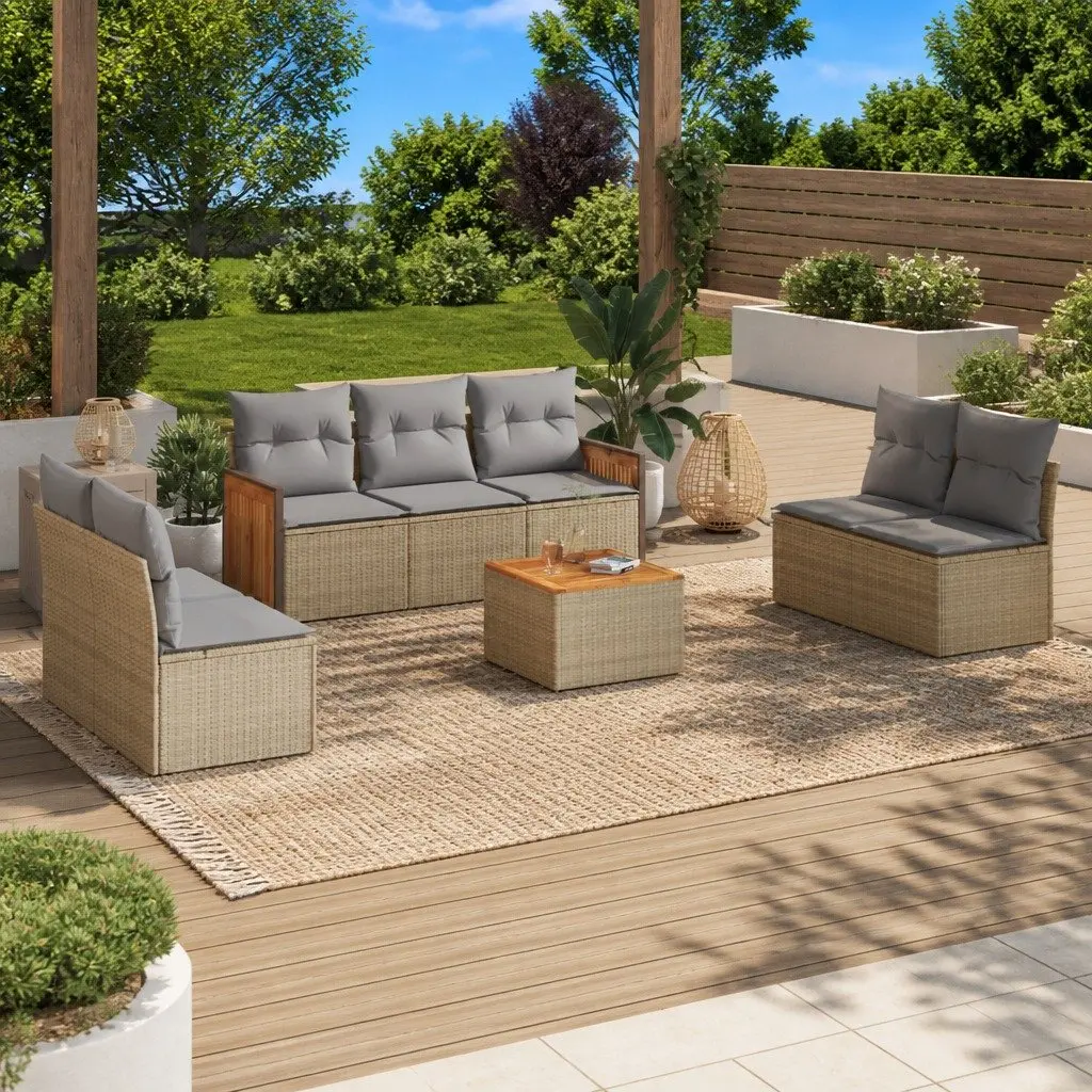 8-Piece Outdoor Garden Sofa Set with Cushions in Beige