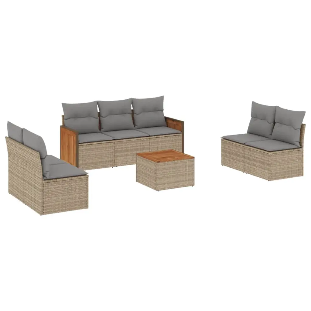 8-Piece Outdoor Garden Sofa Set with Cushions in Beige