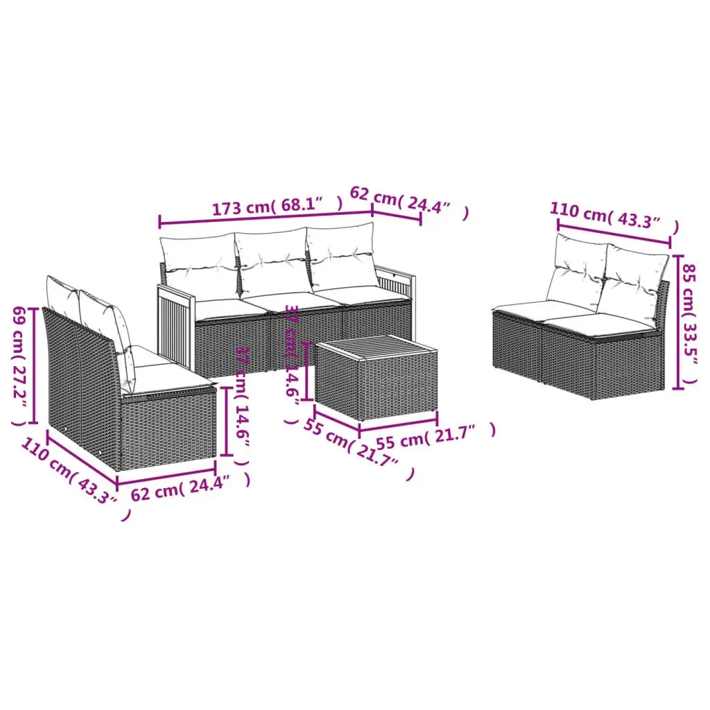8-Piece Outdoor Garden Sofa Set with Cushions in Beige