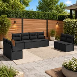 Black 8-Piece Garden Sofa Set with Cushions