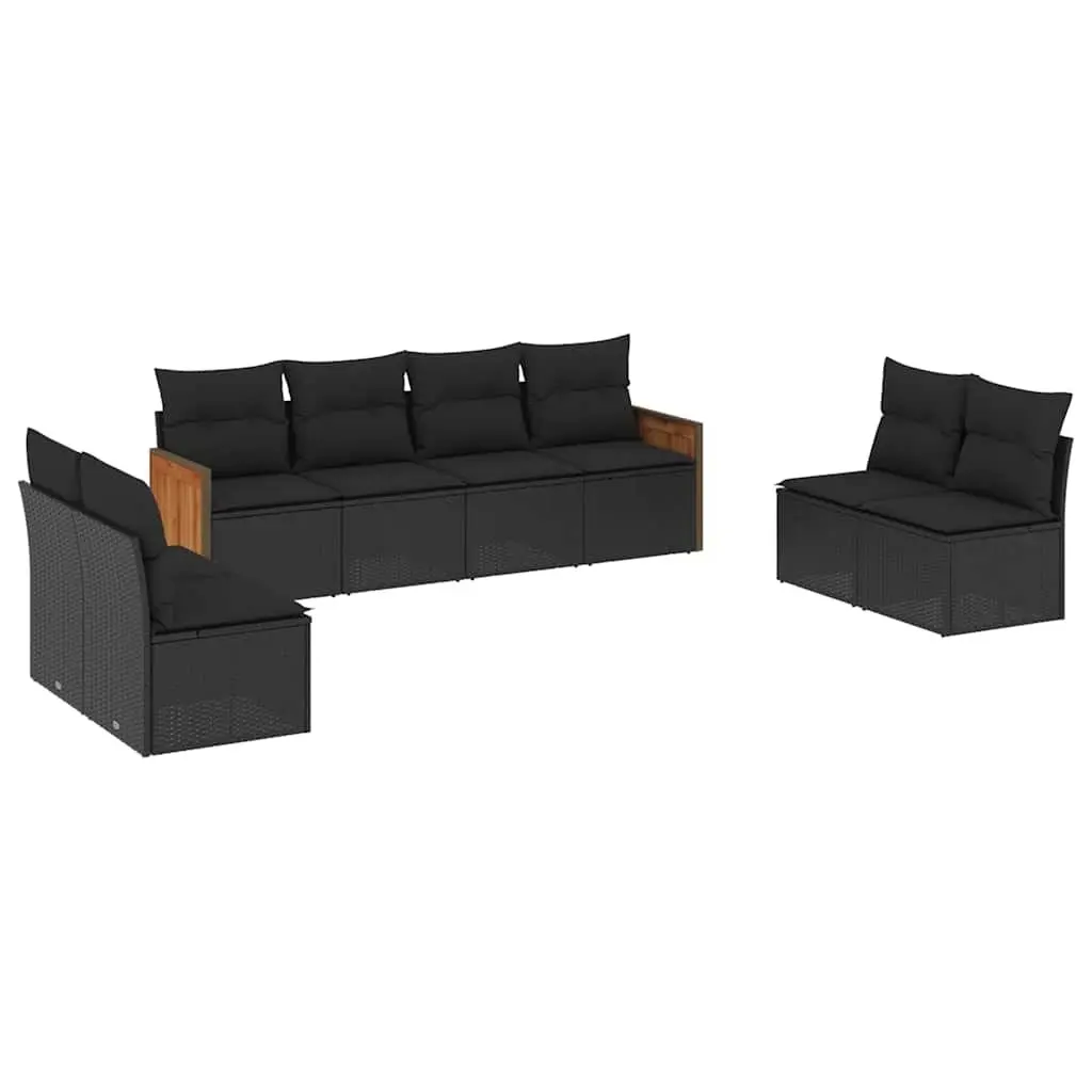 Black 8-Piece Garden Sofa Set with Cushions