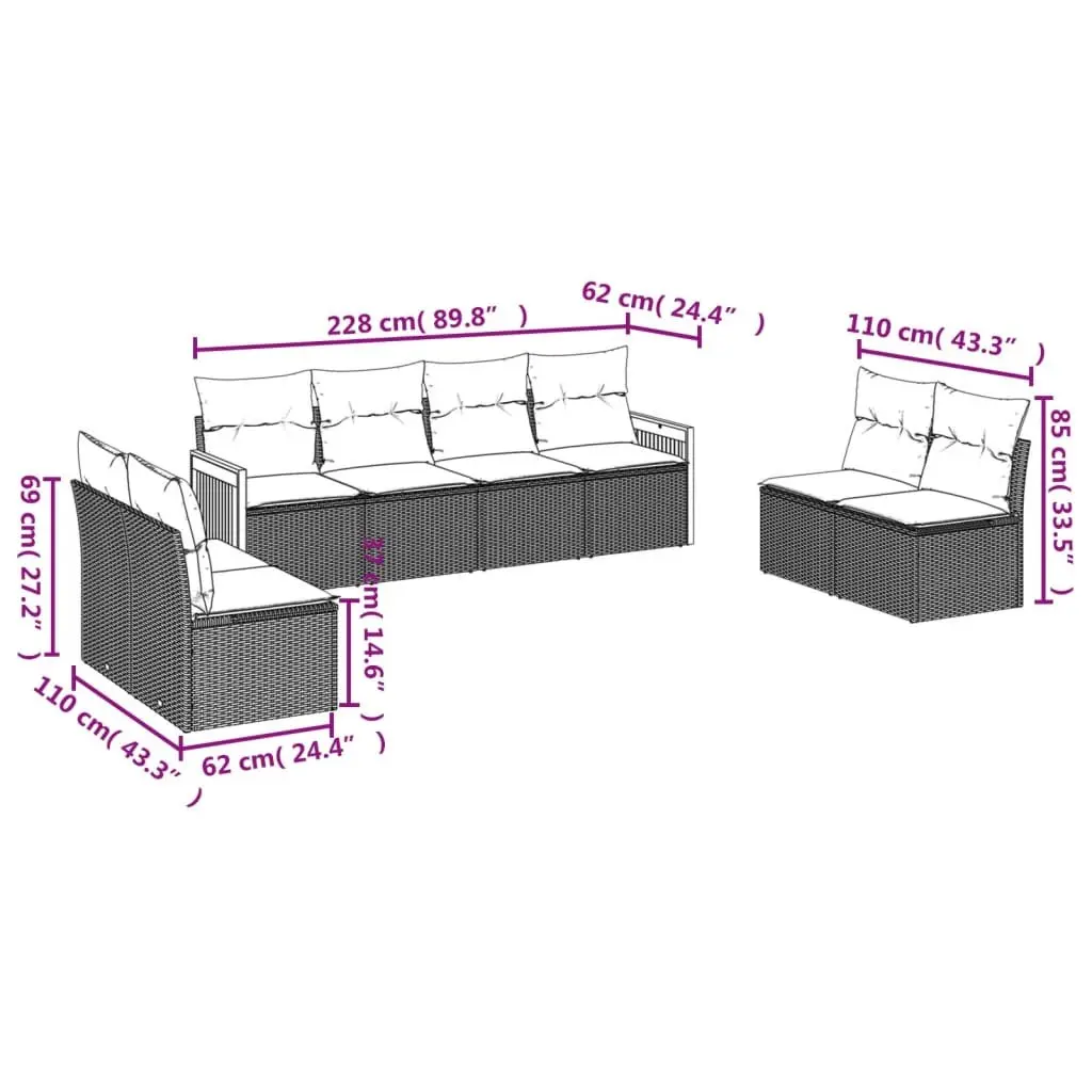 8 Piece Garden Sofa Set PE Rattan Modular Black with Cushions