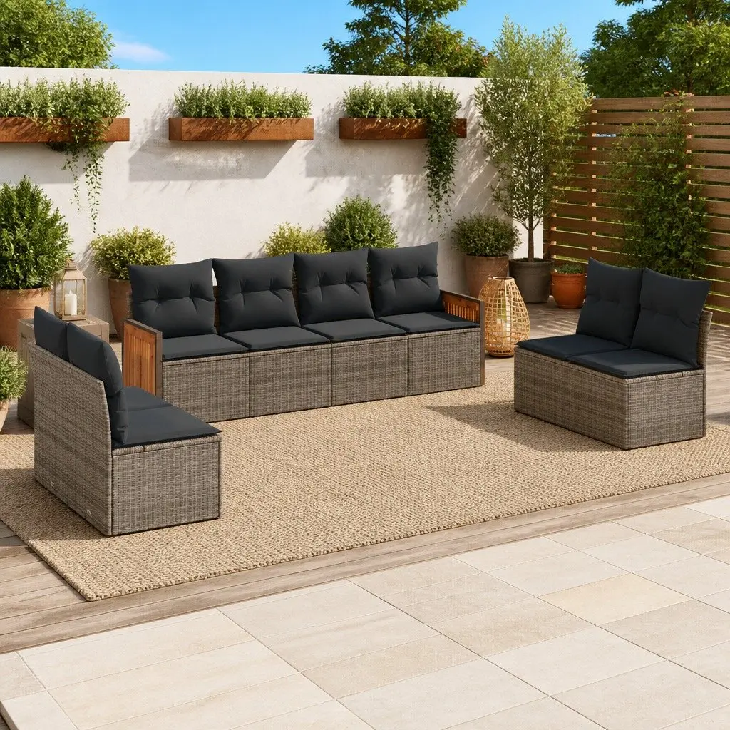 8-Piece Modular Outdoor Sofa Set with Grey Cushions