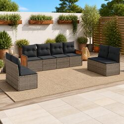 8-Piece Modular Outdoor Sofa Set with Grey Cushions