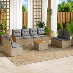 Durable 9 Piece Outdoor Garden Sofa Set with Beige Rattan