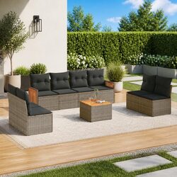 Premium 9 Piece Grey Garden Sofa Set with Cushions