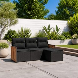 Sturdy 4 Piece Garden Sofa Set in Black Poly Rattan
