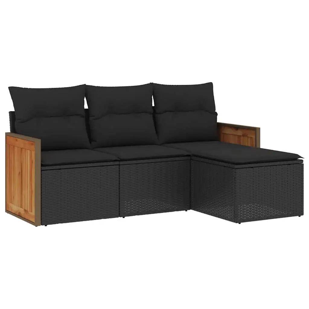 4 Piece Garden Sofa Set in Black Poly Rattan