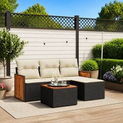 Black Rattan 5 Piece Garden Sofa Set with Cushions