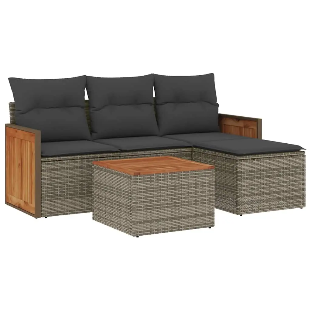 Garden Sofa Set PE Rattan 5 Piece Grey Outdoor Furniture Modular Patio