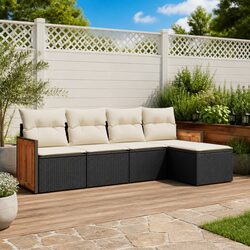 Durable Black Poly Rattan 5 Piece Garden Sofa Set