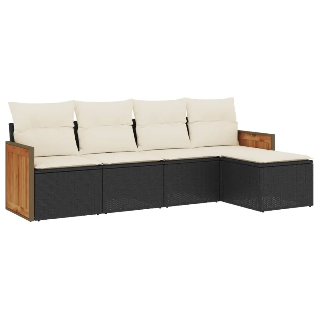 Garden Sofa Set PE Rattan 5 Piece Black Outdoor Furniture with Cushions