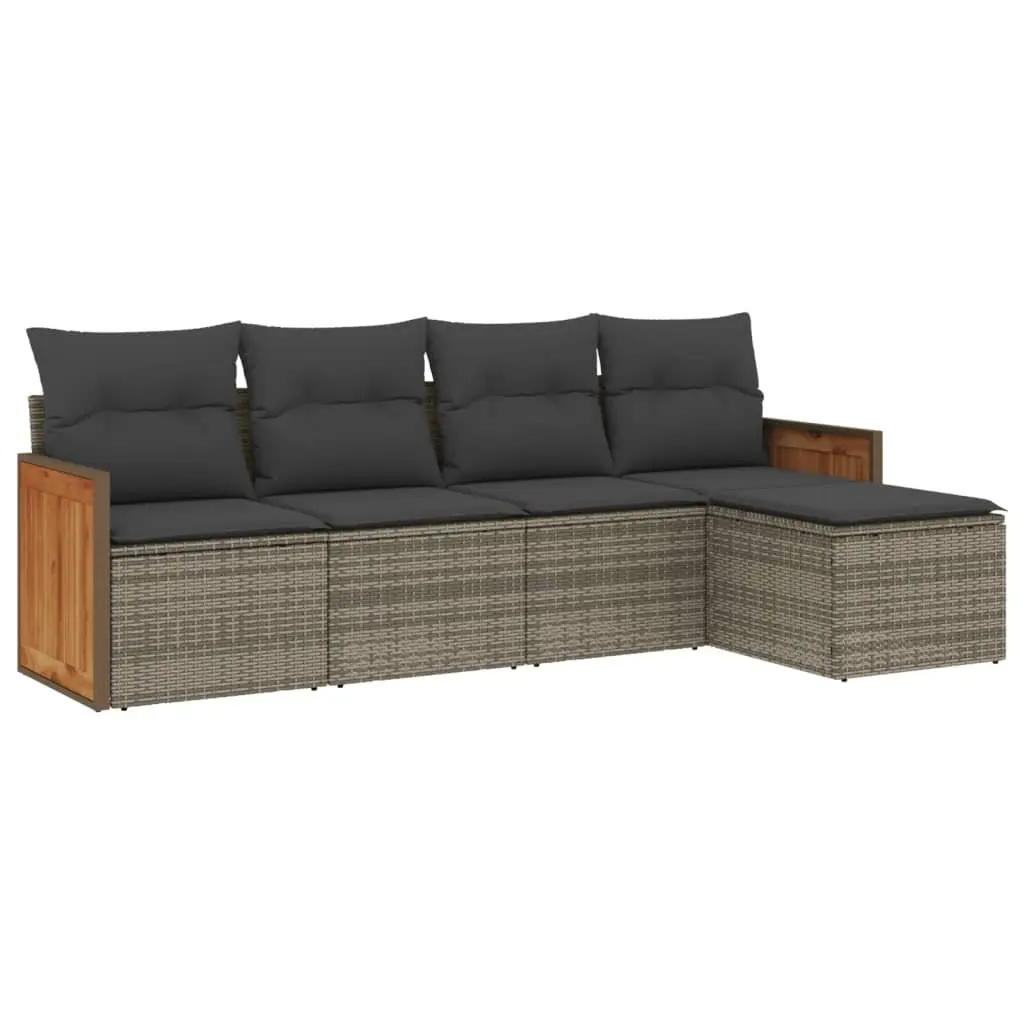 5 Piece Garden Sofa Set PE Rattan Modular Grey Outdoor Patio Furniture with Cushions