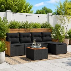 Modular Garden Sofa Set 6 Piece Black Rattan Lounge