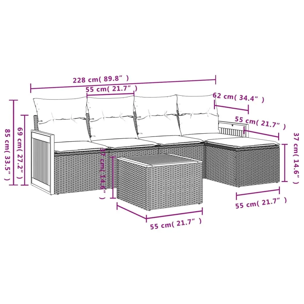 6-Piece Grey Modular Garden Sofa Set